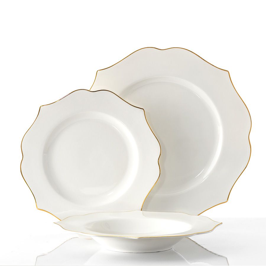 סט צלחות אוכל 18 חלקים NEW BON CHINA לבן פס זהב YASMIN GOLD
