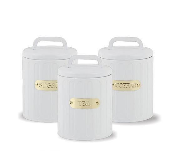 סט תה קפה סוכר - מתכת לבן כיתוב זהב דגם נומה