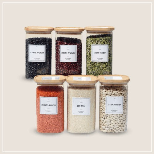 סט 6 צנצנות זכוכית מכסה עץ 1300 מ"ל ALMA