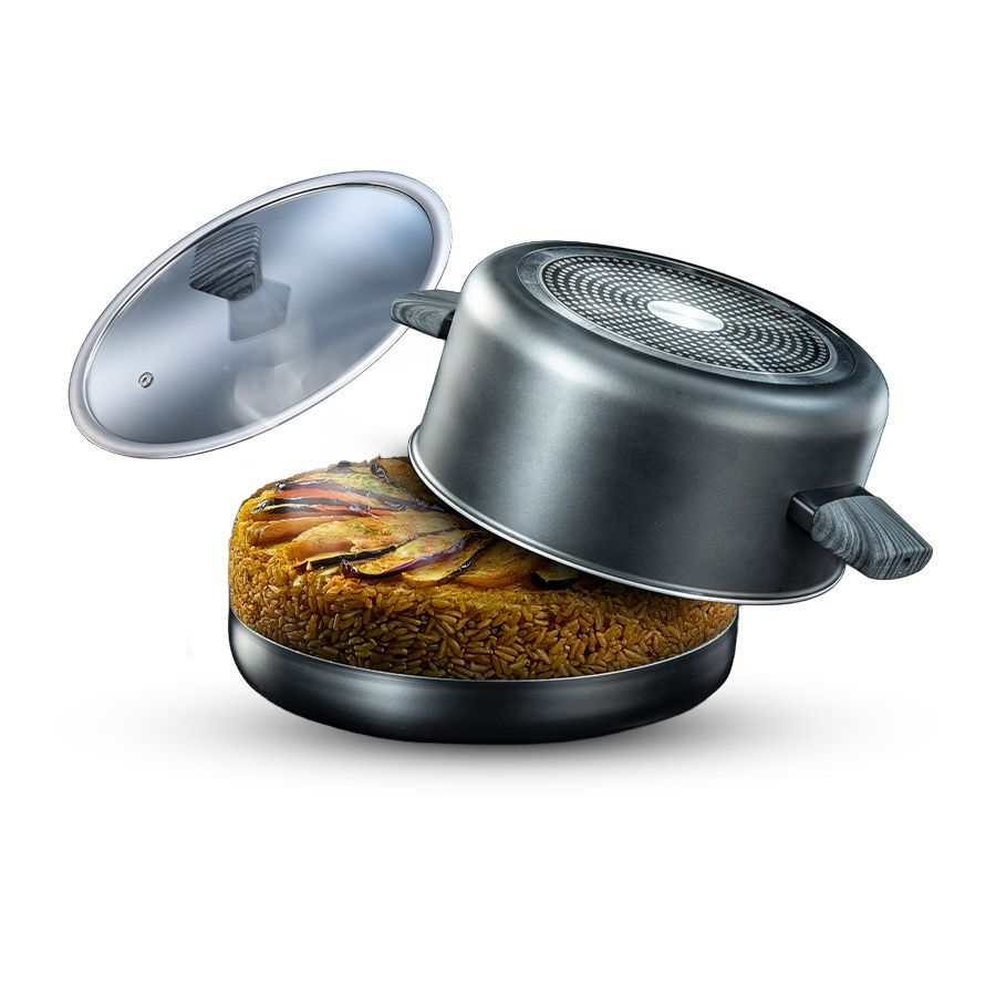 סיר מקלובה 3 חלקים סיר 28 ס"מ 6.8 ליטר, תחתית היפוך 32 ס"מ FLIP IT GRAY מבית Food appeal