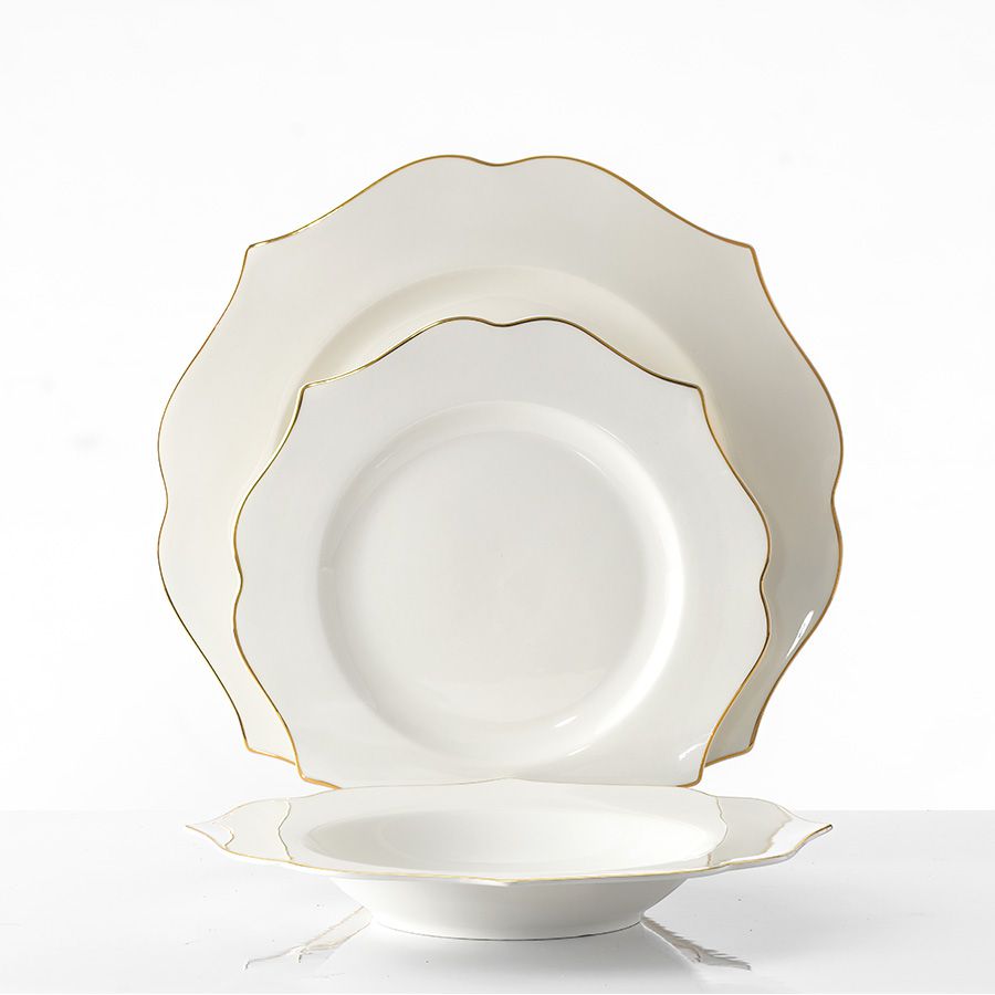 סט צלחות אוכל 18 חלקים NEW BON CHINA לבן פס זהב YASMIN GOLD