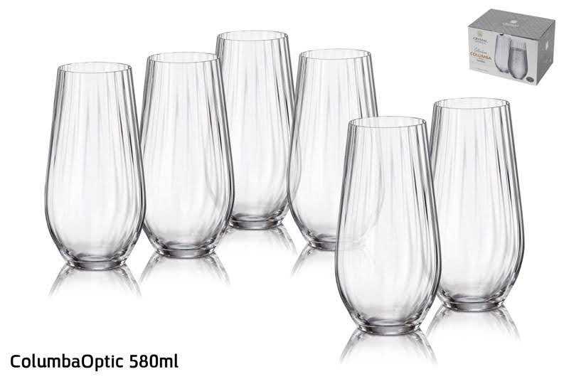סט 6 כוס שתייה \ ויסקי - 580 מ"ל דגם COLUMBAOPTIC קריסטל בוהמיה