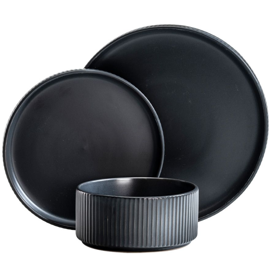 סט צלחות אוכל 18 חלקים קרמיקה BLACK LINES RAYA