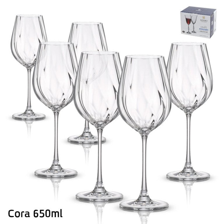 סט 6 כוס יין – 650 מ”ל דגם CORA קריסטל בוהמיה