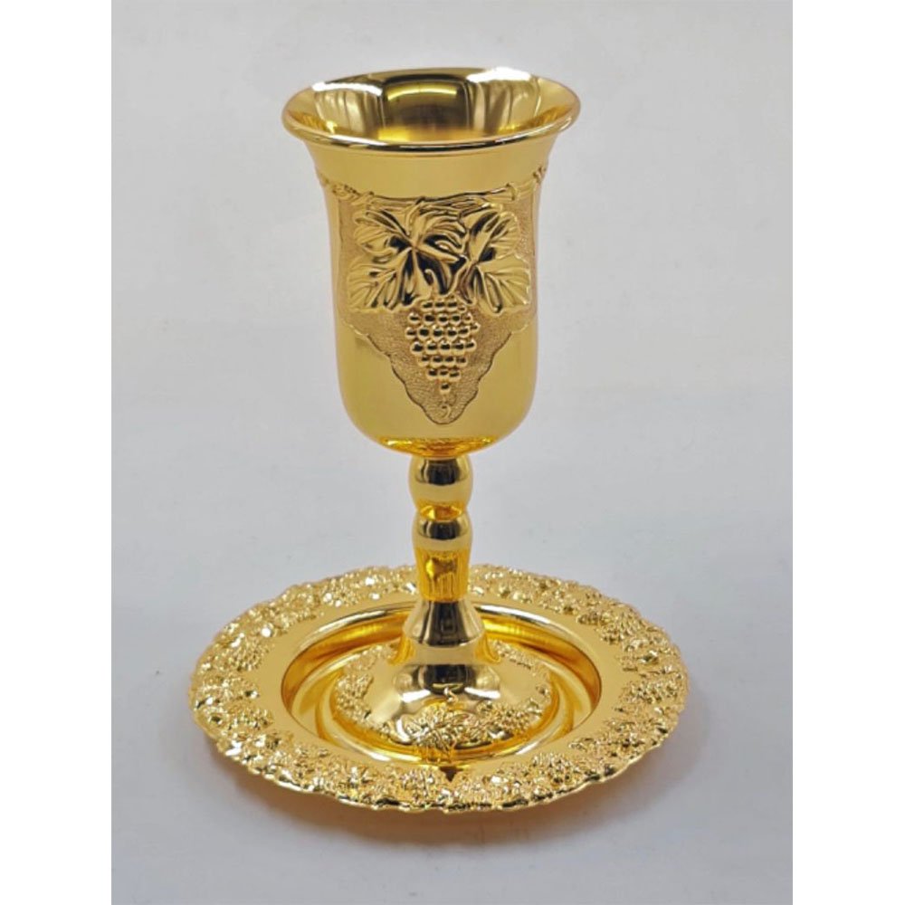 כוס קידוש – אליהו ענבים זהב + תחתית 23 ס”מ