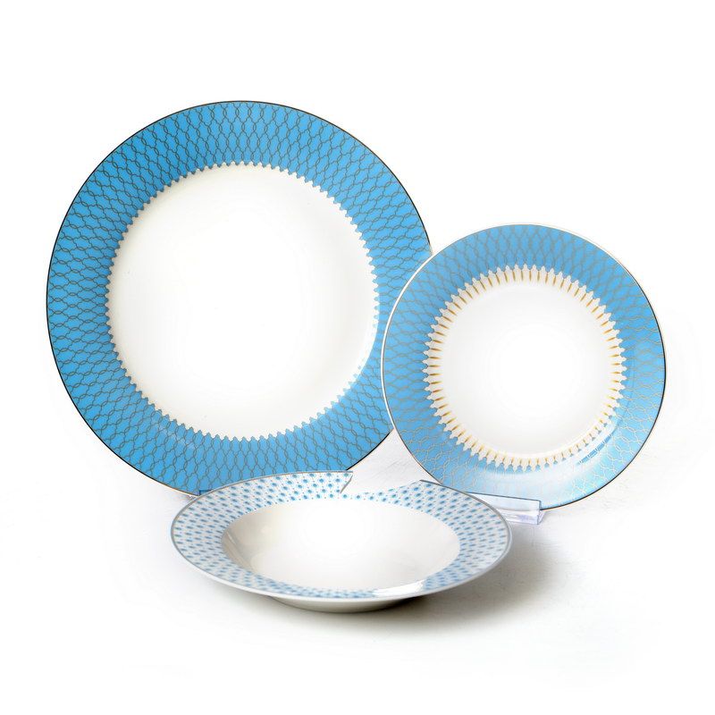 סט צלחות 18 חלקים – דגם MARINE כחול זהב New Bone China