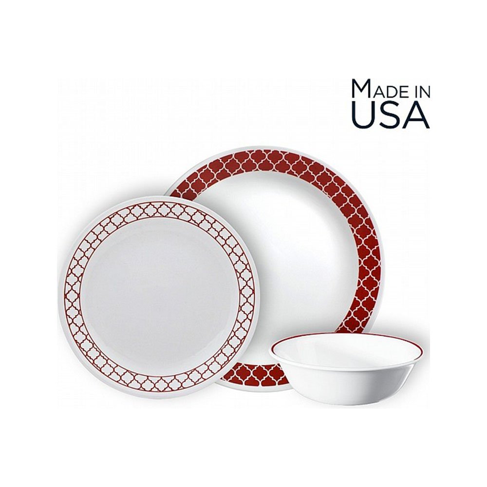 סט צלחות 12 חלקים , Crimson Trelis , מבית Corelle קורנינג