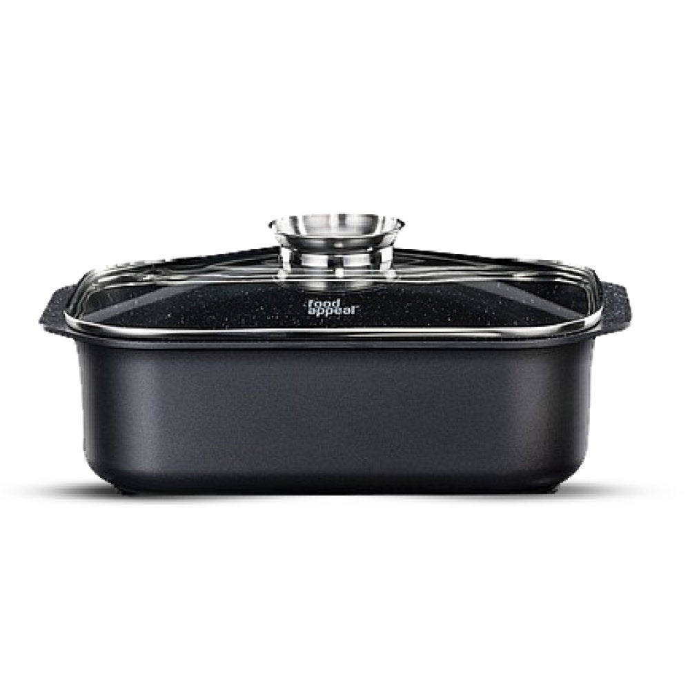 רוסטר עם מכסה ארומטי , 26*39 ס"מ , 7.8 ליטר שיש שחור מבית food appeal