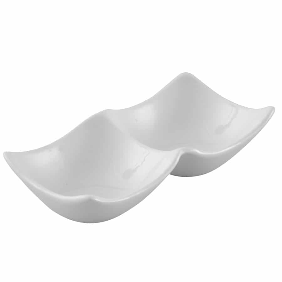 צלחת לפתן מרובע מחובר 2 שקעים פורצלן לבן Jaguar 7.5 ס"מ