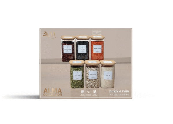 סט 6 צנצנות זכוכית מכסה עץ 1300 מ"ל ALMA