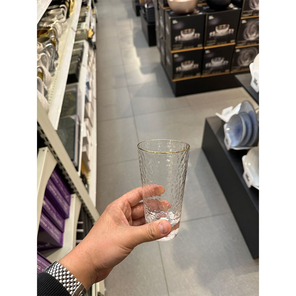 סט 6 כוס שתיה קרה - זכוכית רקועה עיטור זהב 320 מ"ל