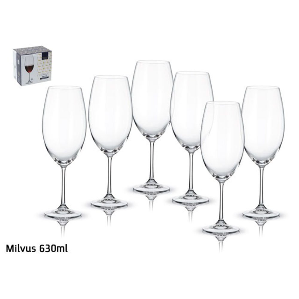סט 6 כוס יין - 630 מ"ל דגם MILVUS גבוה קריסטל בוהמיה
