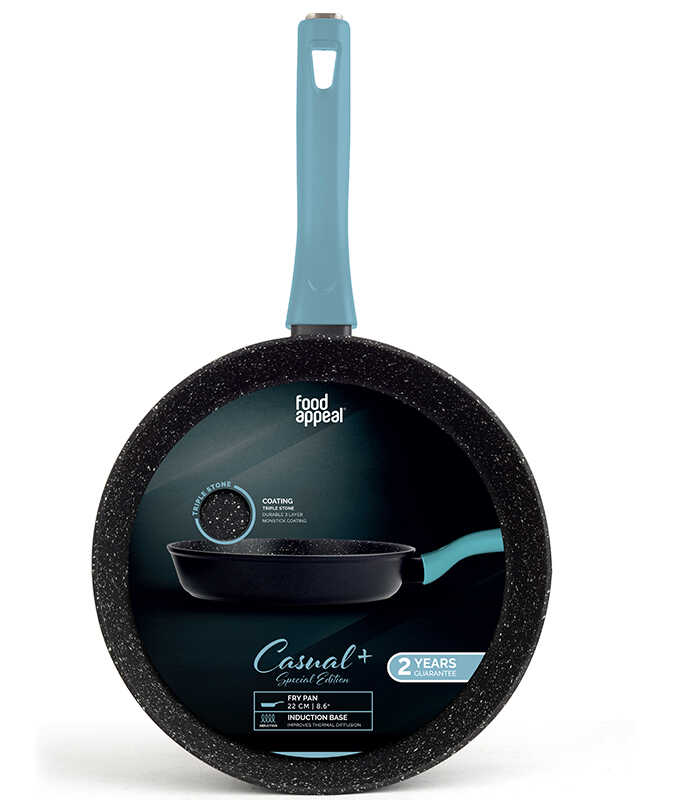 מחבת 22 ס"מ CASUAL PLUS ידית כחולה פטרול