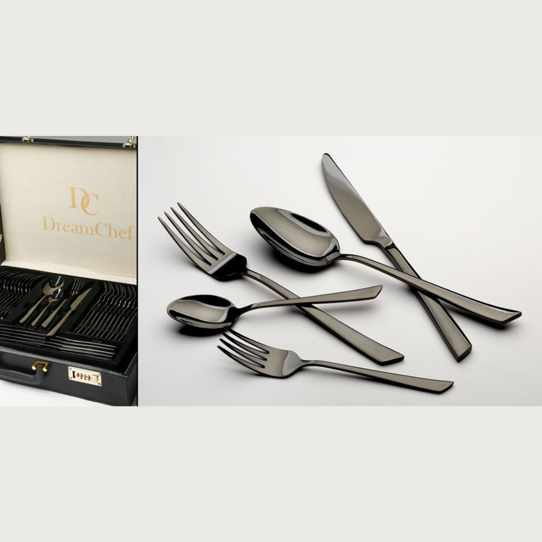 מזוודת סכו"ם 72 חלקים - שחור מבריק דגם GENTLE נירוסטה 10\18