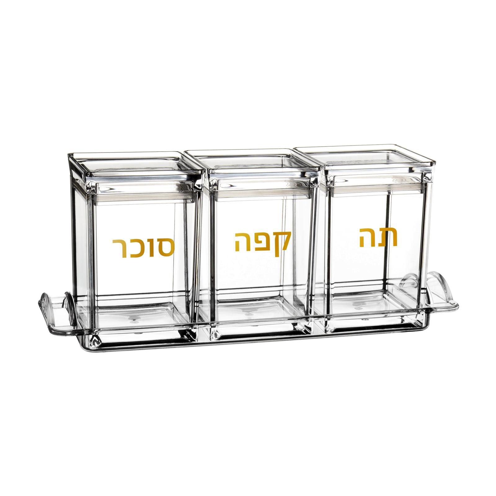 סט תה קפה סוכר - אקרילי דגם Cristal כיתוב זהב