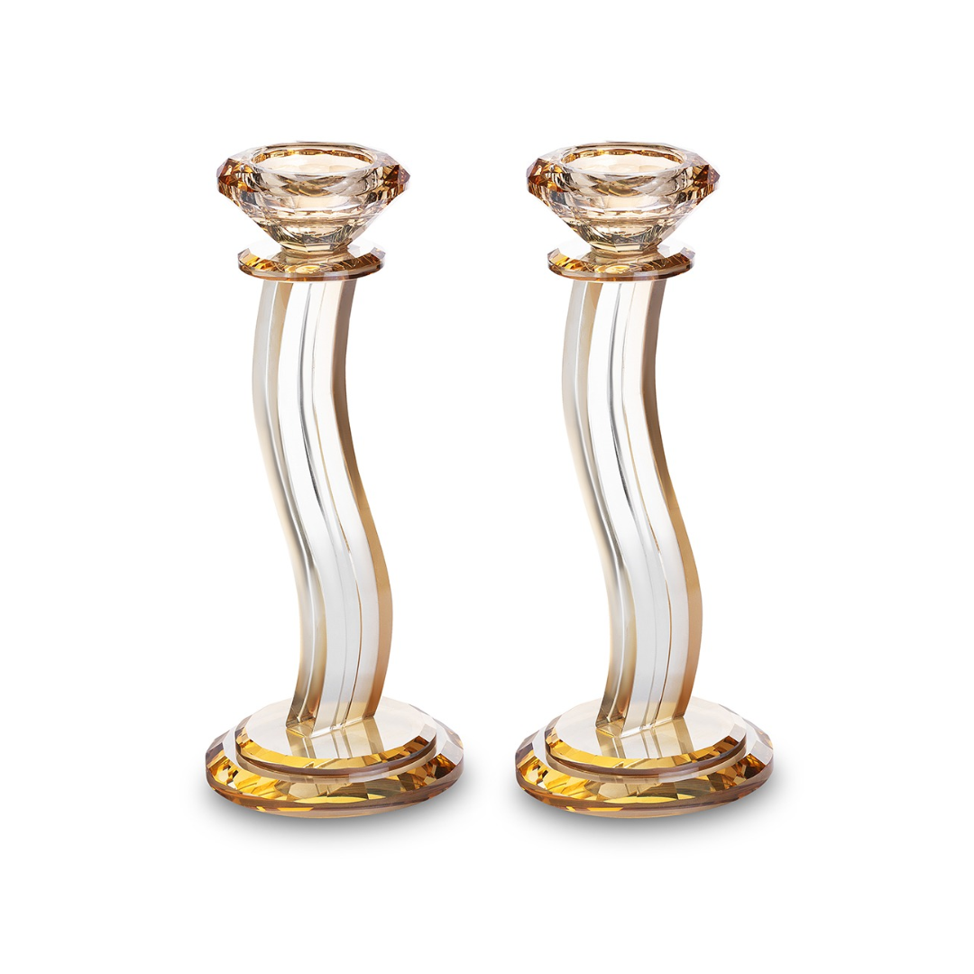 זוג פמוט - קריסטל אמבר מהודרים 22 ס"מ