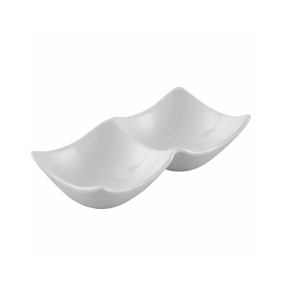 צלחת הגשה 2 שקעים פורצלן לבן יגואר