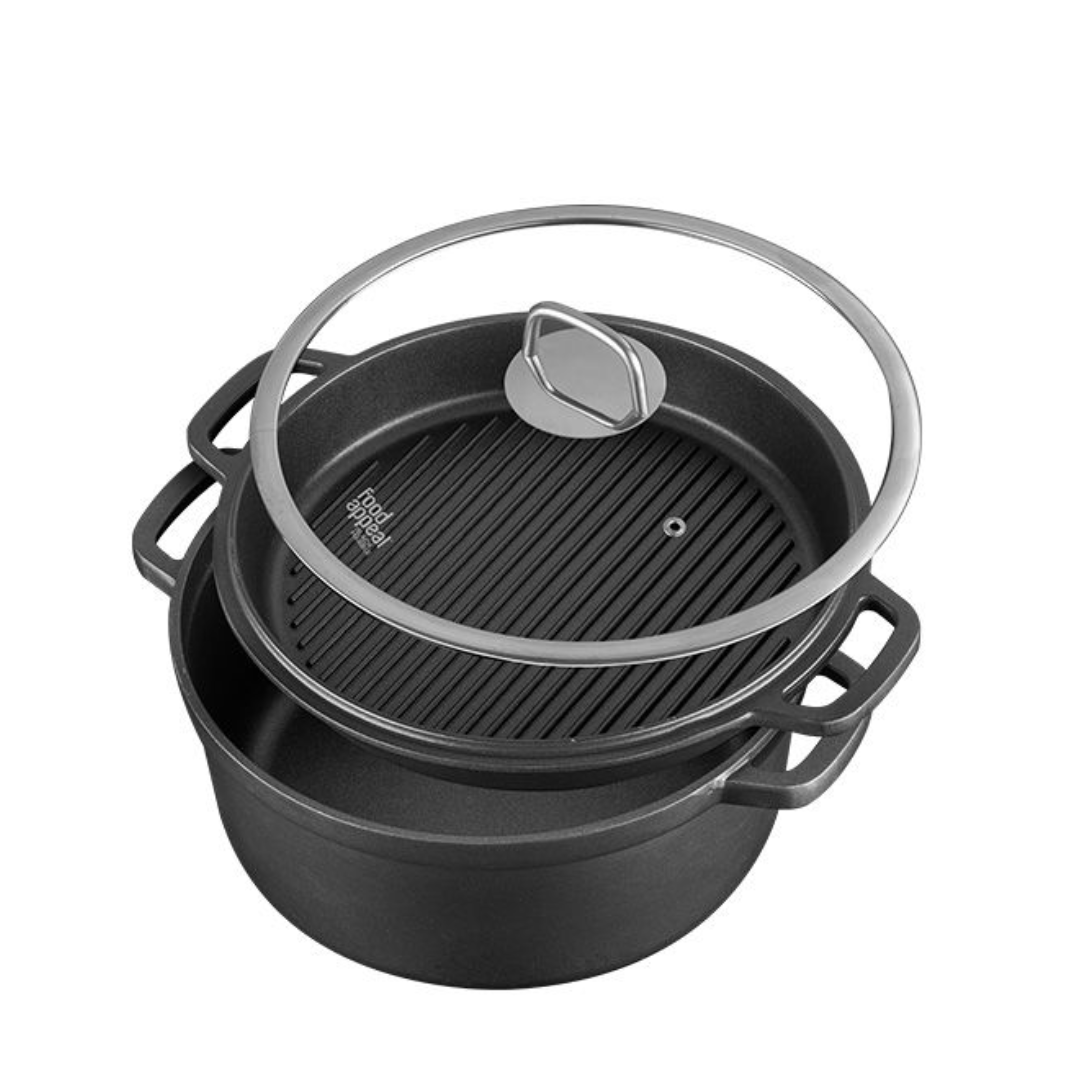 COMBO CHEF – גם סיר 28 ,6.7 ליטר וגם פלטת גריל 28 ס"מ עגולה BLACK MARBLE מבית Food appeal