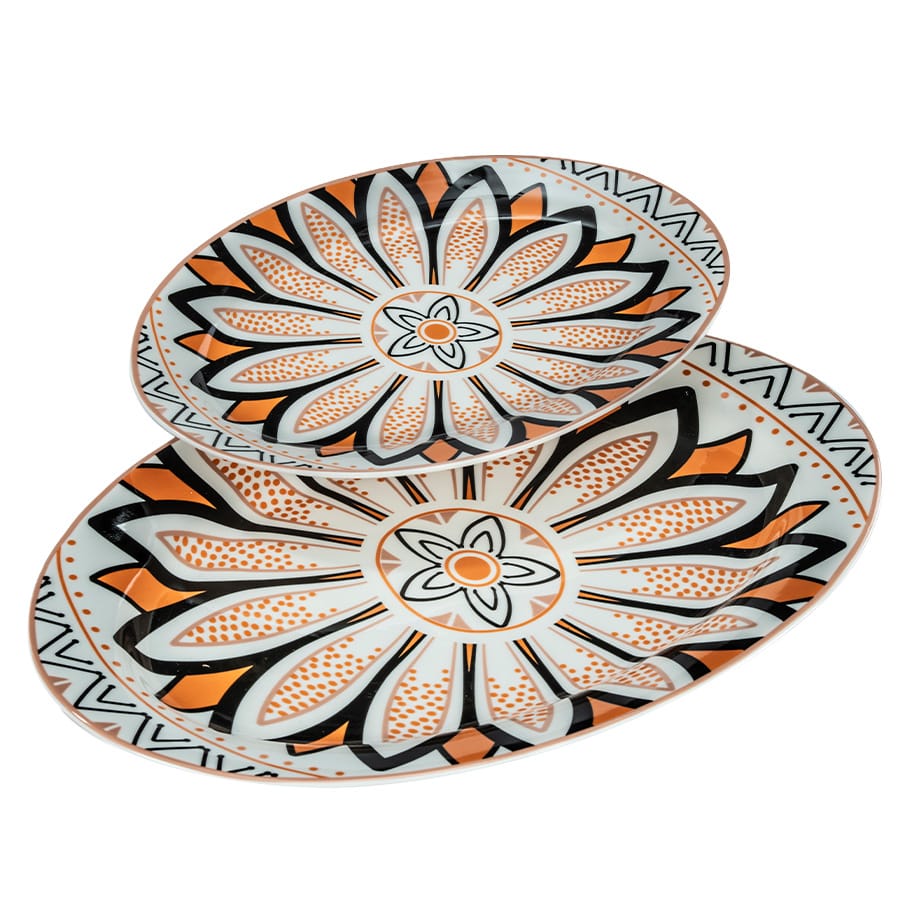 סט 2 פלטות אובליות פורצלן 40.5+30 ס"מ TANGIRA כתום מבית Food appeal