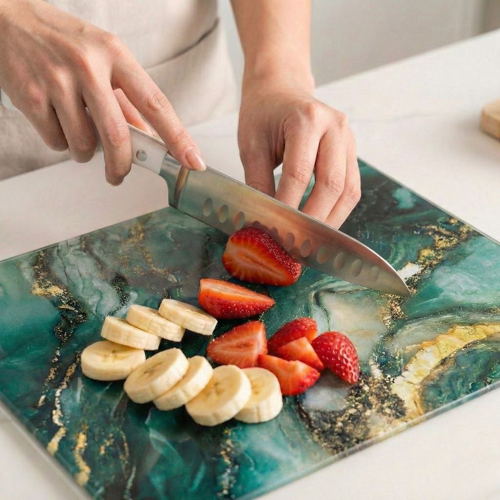 לוח חיתוך זכוכית 30X40 ס"מ GREEN MARBLE מבית Food appeal