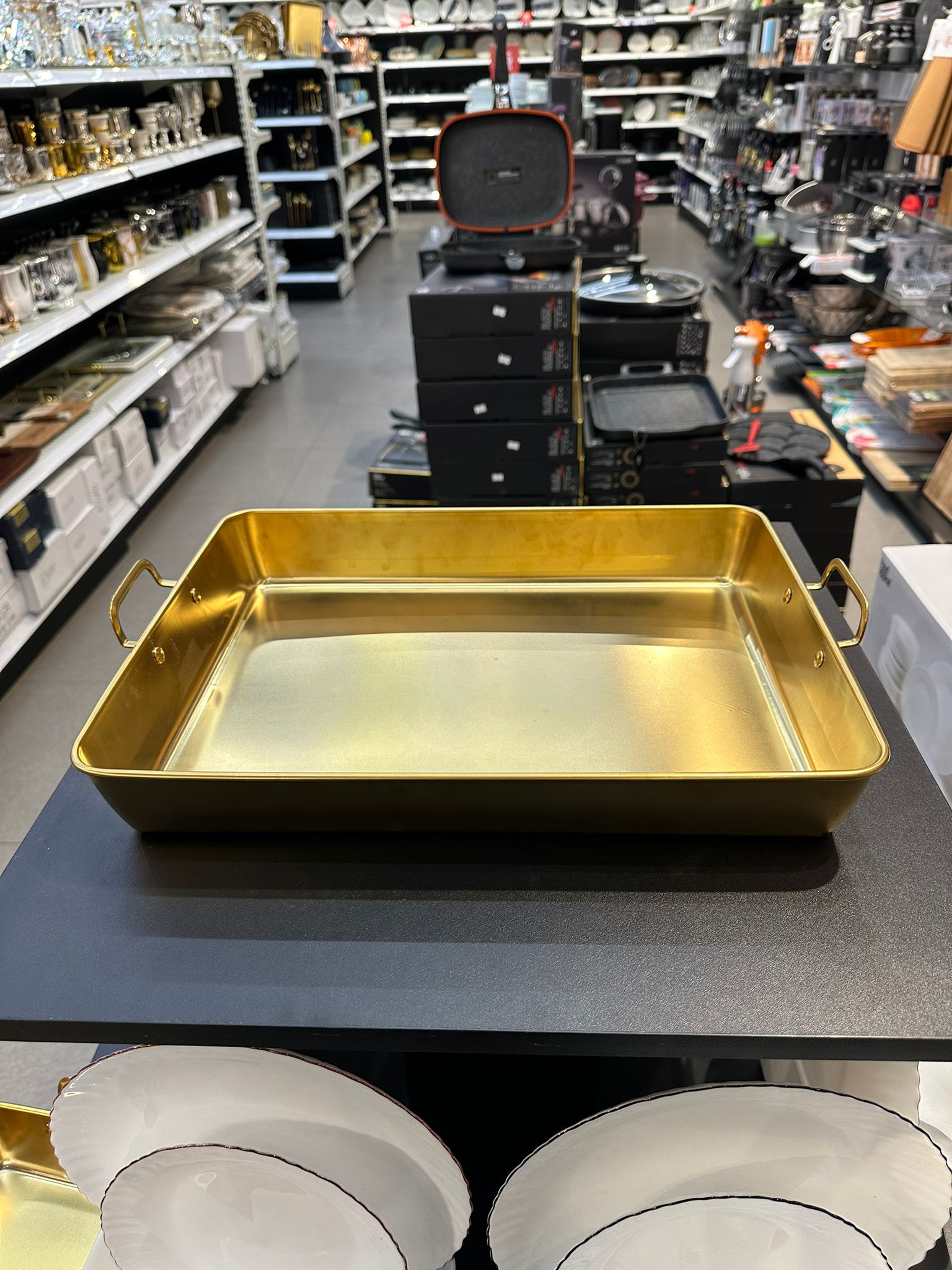 תבנית נירוסטה זהב + ידיות 42X32X6 ס״מ