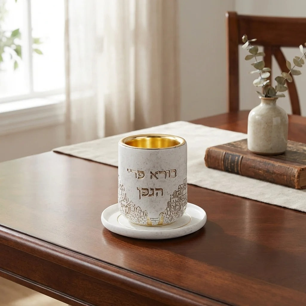 כוס קידוש - 'ירושלים' מהודר מפולימר עם תחתית 8 ס"מ