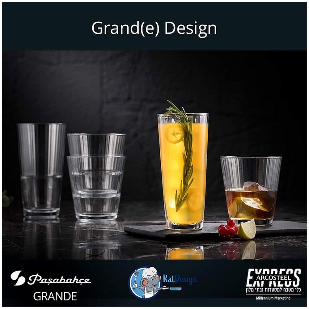 סט 12 כוס גרנדה ויסקי / מים 295 מ"ל ARCOSTEEL