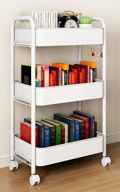 מעמד ירקות עגלה 3 קומות לבן מט - סלסלה מלבנית