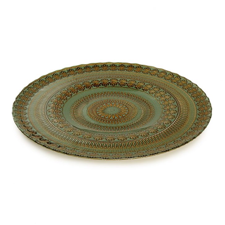 צלחת ברוז' ירוק-זהב להגשה 33 ס"מ