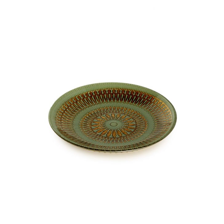 צלחת קינוח ברוז׳ ירוק-זהב 16 ס"מ