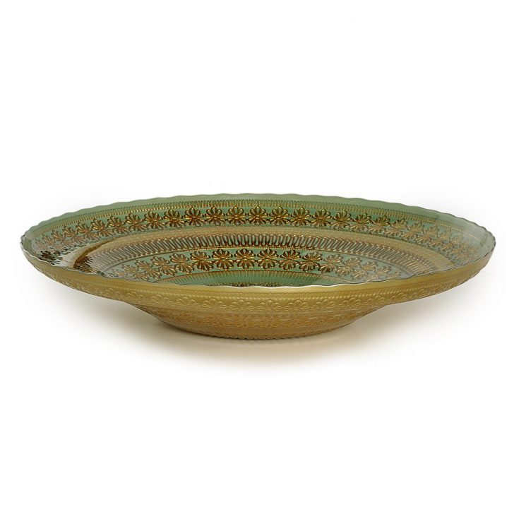 קערת הגשה ענקית שטוחה 40 ס"מ ברוז' ירוק-זהב