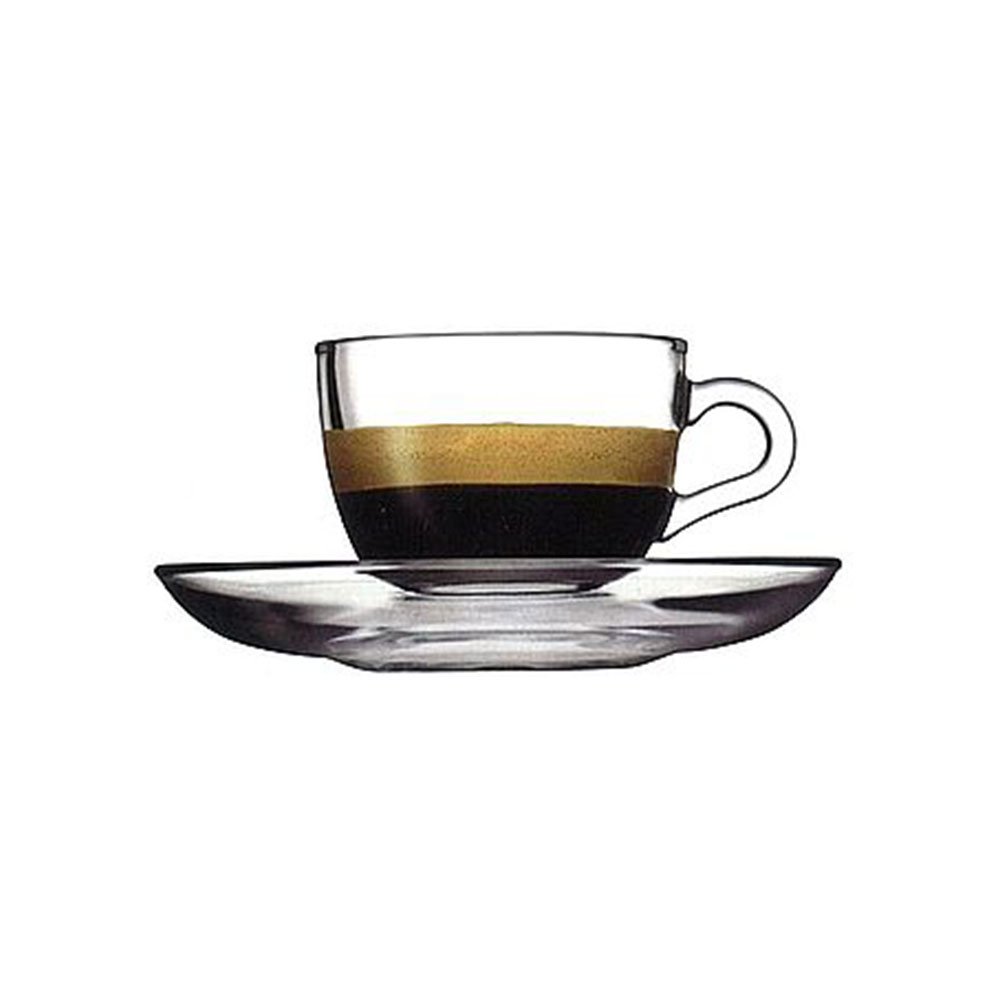 סט 6 כוס ספל זכוכית אספרסו + תחתית בייסיק 90 מ"ל