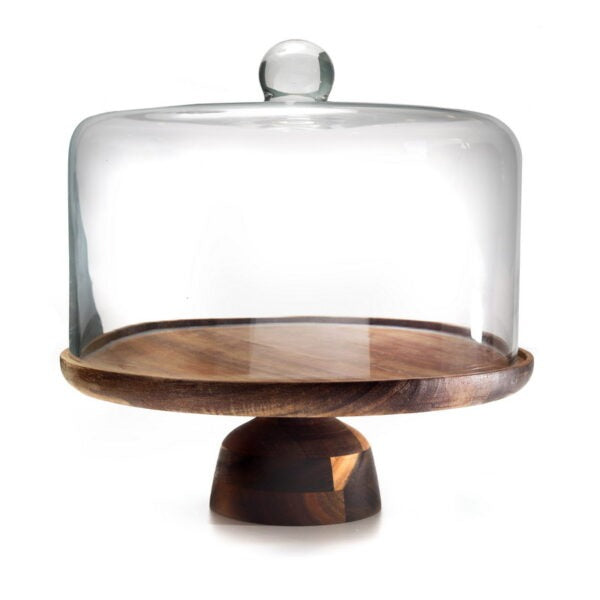 בית עוגה - עץ על רגל ופעמון זכוכית שקוף קוטר 29.5X30 ס"מ