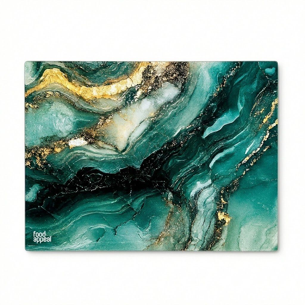 לוח חיתוך זכוכית 30X40 ס"מ GREEN MARBLE מבית Food appeal