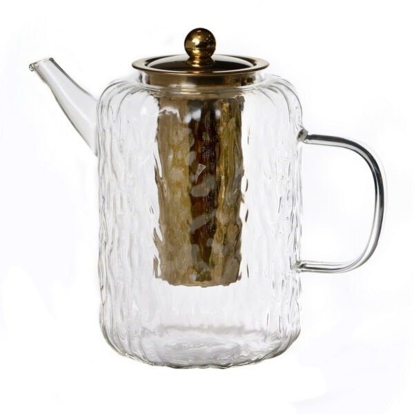 קנקן תה – זכוכית שקופה מרוקעת מסנן נירוסטה זהב 2 ל’