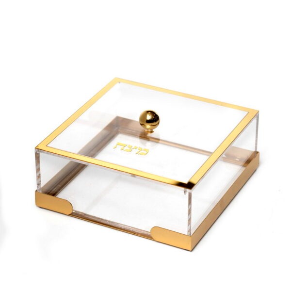 כלי למצה - אקרילי מסגרת זהב ומכסה 20X20 גובה 9 ס”מ