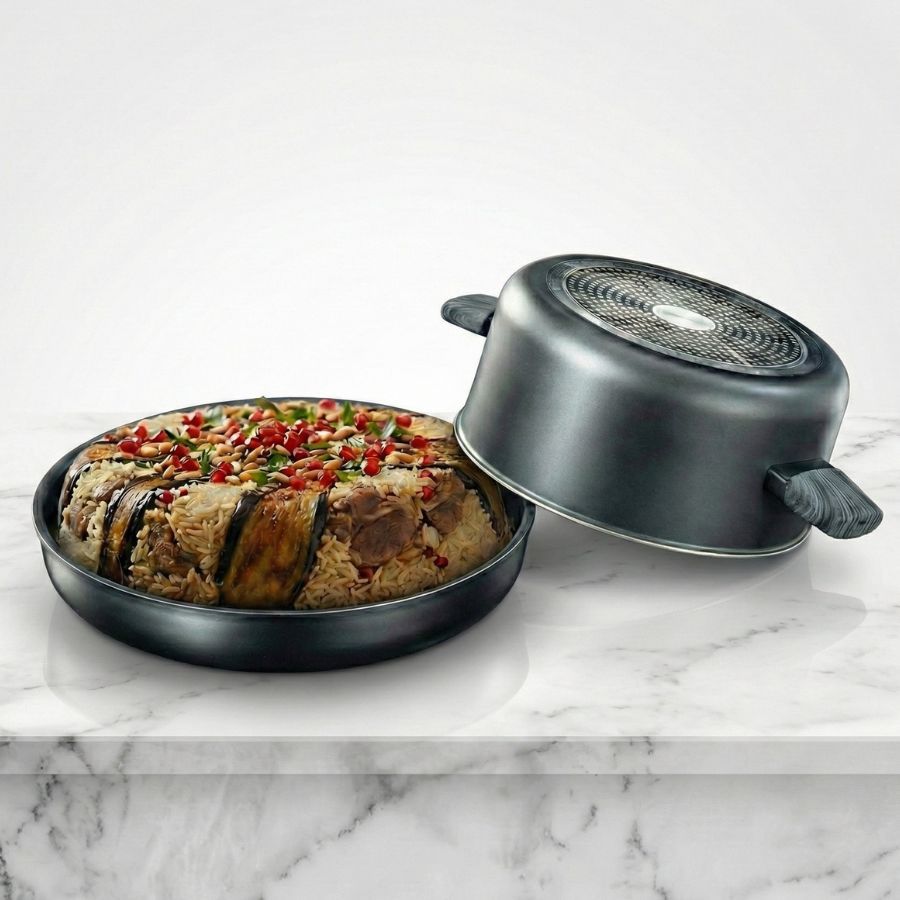 סיר מקלובה 3 חלקים סיר 32 ס"מ 9.6 ליטר, תחתית היפוך 36 ס"מ FLIP IT GRAY מבית Food appeal