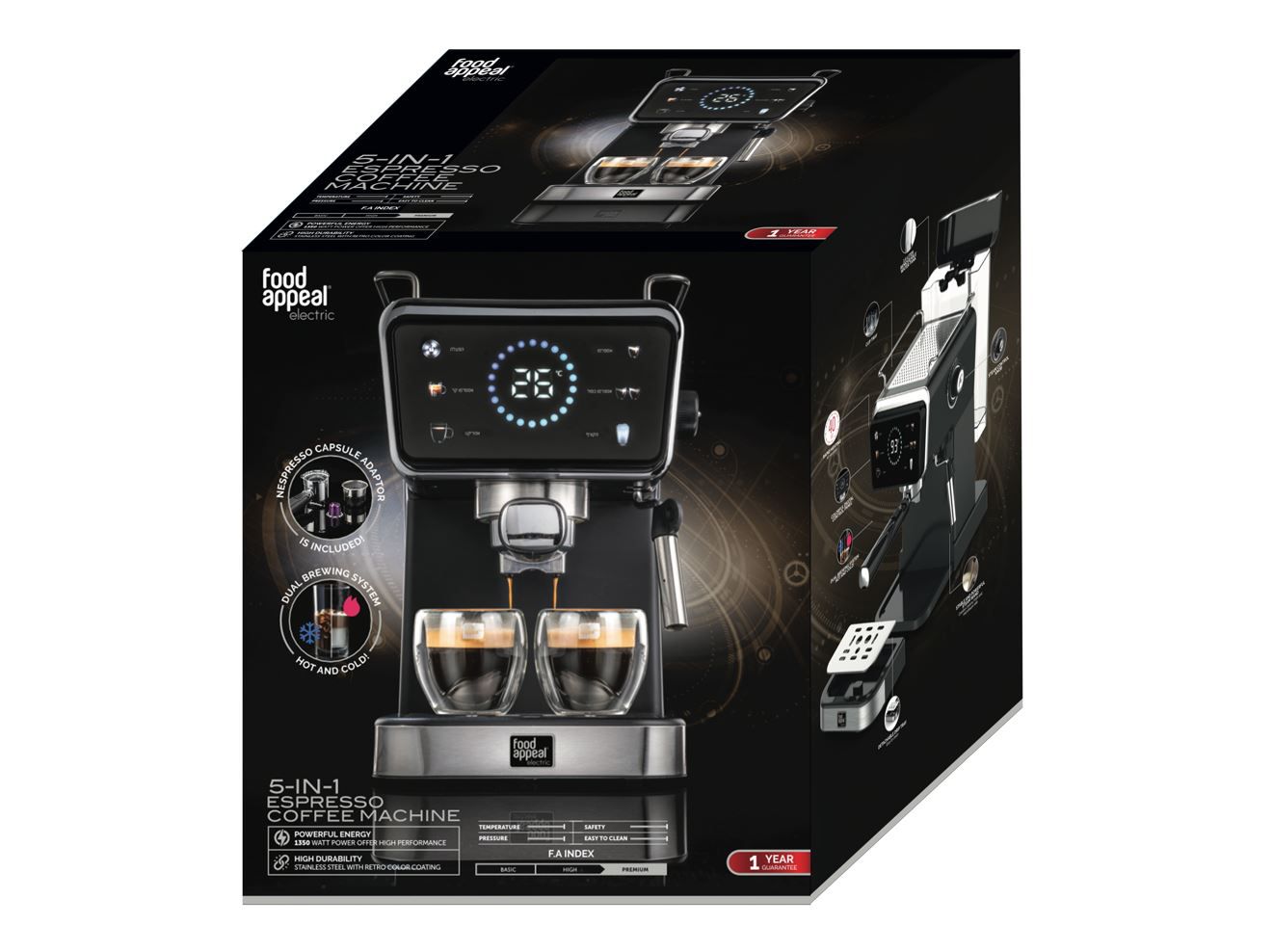 מכונת קפה אספרסו 5 ב-1 קפה טחון \ קפסולות 1350W | NESPRESSO מבית Food appeal