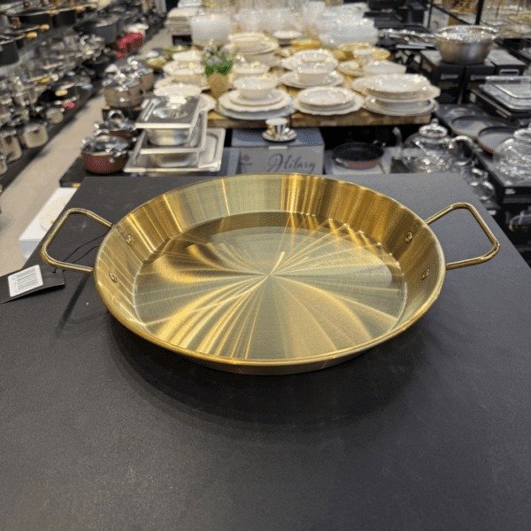 מחבת נירוסטה זהב + ידיות 32 ס״מ גובה 3 ס״מ