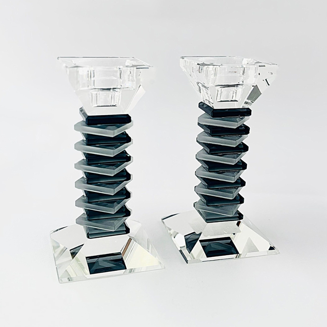 זוג פמוט - קריסטל פרמידה שחור חלבי 16 ס"מ