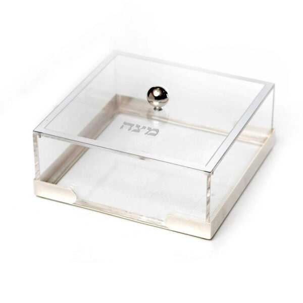 כלי למצה - אקרילי מסגרת כסף ומכסה 20X20 גובה 9 ס”מ