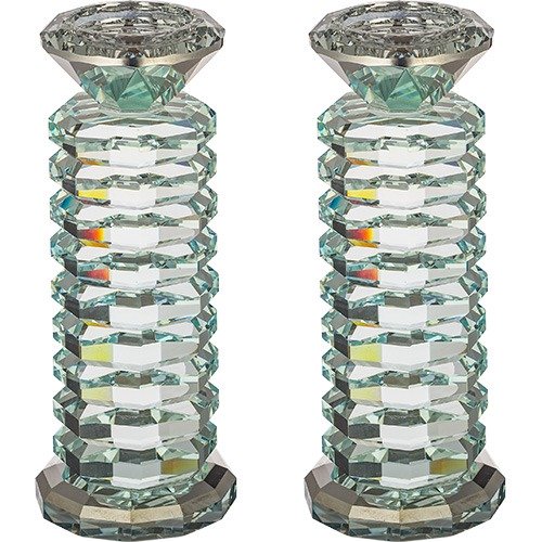 זוג פמוט - קריסטל עיגולים מהודרים 18 ס"מ