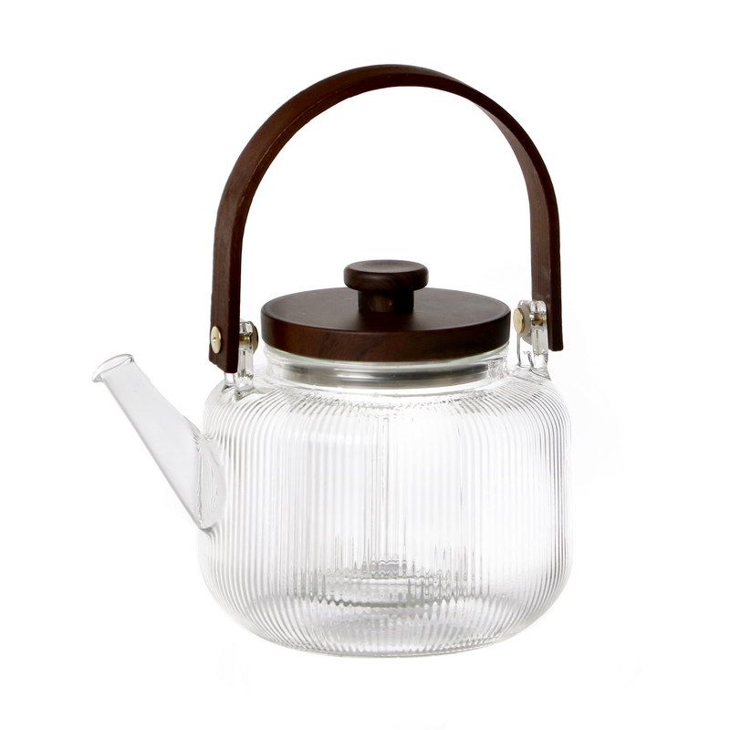 קנקן זכוכית - שקופה ידית עץ שחורה ומכסה עץ שחור/נירוסטה 1 ל'