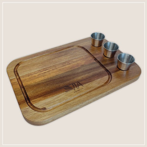 קרש עץ הגשה + 3 קעריות דגם RUSTIC