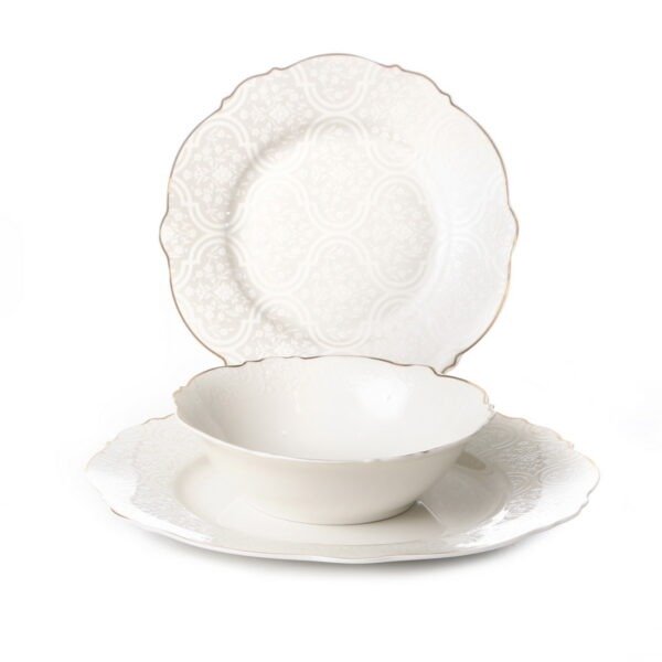 סט צלחות 18 חלקים - Royal Lace לבן זהב New Bone China