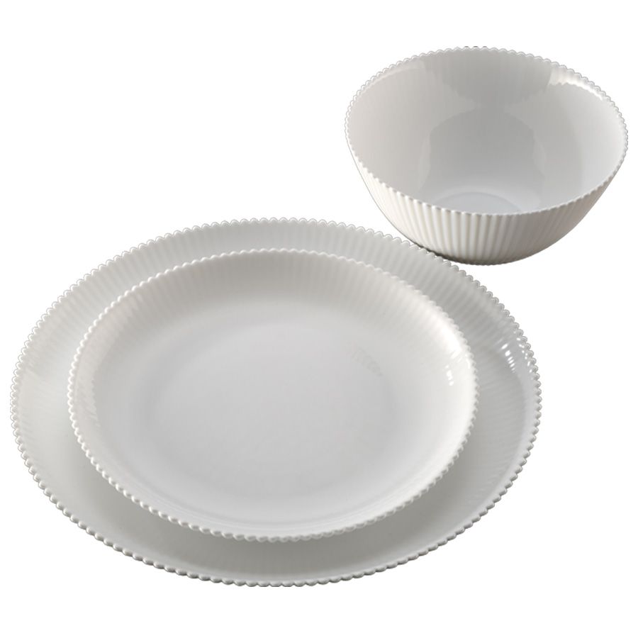 סט צלחות אוכל 18 חלק זכוכית אנטי צ'יפ אופל לבן מרוקע STRIPES