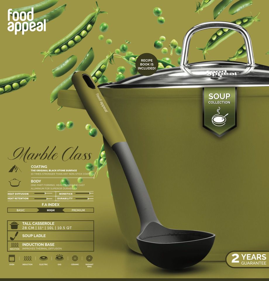 סט 3 חלקים הכולל 28 ס"מ, 10 ליטר + מצקת SOUP COLLECTION ירוק מבית Food appeal