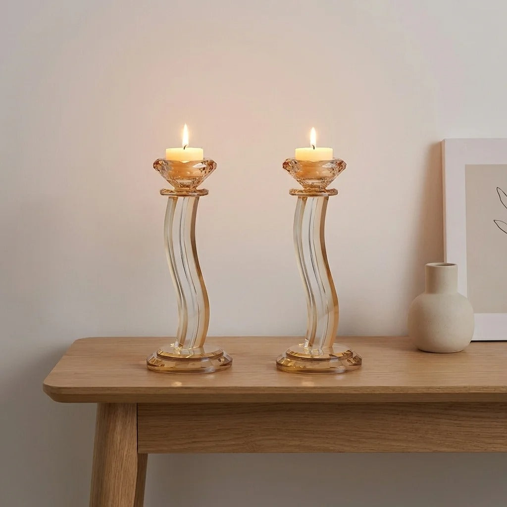 זוג פמוט - קריסטל אמבר מהודרים 22 ס"מ