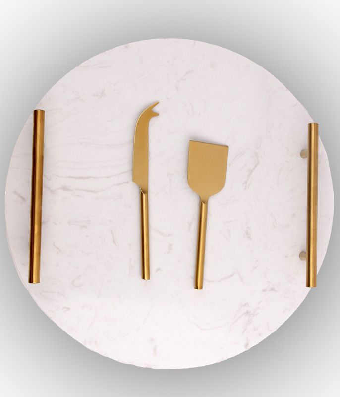 סט מגש שיש עגול 30.5 ס"מ + סכין גבינה ומזלג