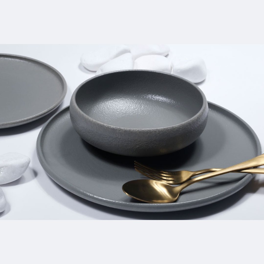 סט צלחות 18 חלקים - קרמיקה אבן אפורה stone ware white